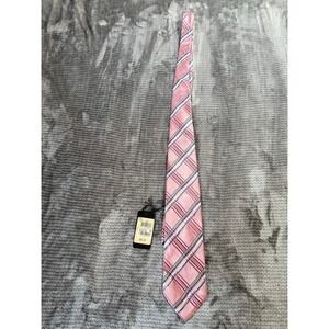 Hugo Boss Mens Silk Necktie Pink Burgundy Blue Diagonal Stripe Made in Italy NEW